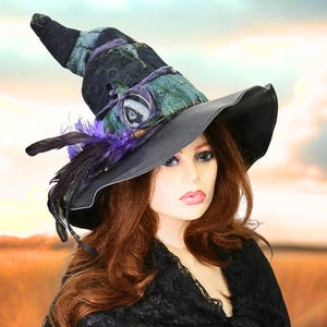 Patchwork Witch Hat, Unique Hand Felted Distressed Wizard Style, Festival and Cosplay Wear