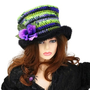 Festive Neon Goth Top Hat, Colorful Fun Top Hat, Whimsical Wonderland Colors, Vibrant Top Hat, Funky Halloween Top Hat, Him Her, Furry Brim