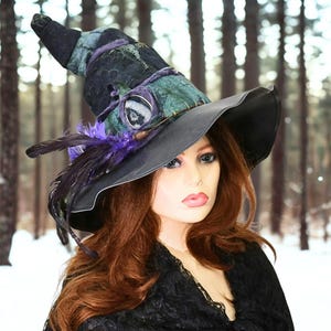 Patchwork Witch Hat, Unique Hand Felted Distressed Wizard Style, Festival and Cosplay Wear