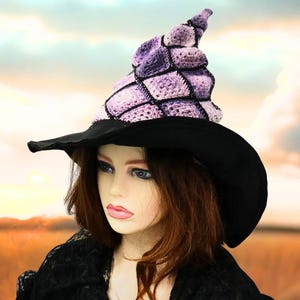 Patchwork Lilac Witch Hat with Wired Brim, One of a Kind Goth Style