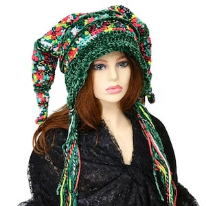 Bright Colorful Jester Hood, Whimsical Fool Fae Costume, Double Pointed Tails, Festival Witch Wizard Druid Fae Hat