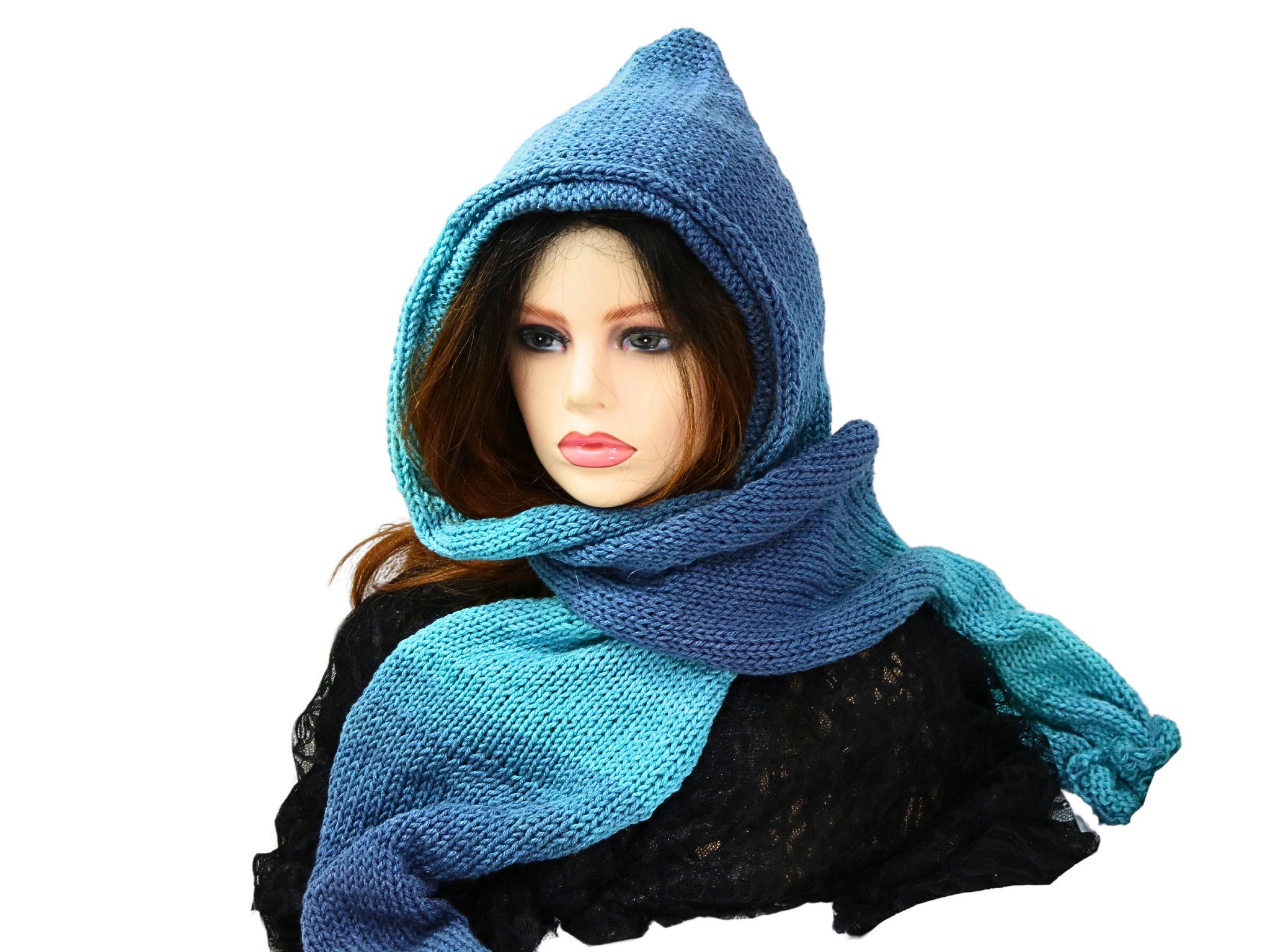 Soft Winter Hooded Scarf, Witchy Vibes Hooded Wrap, Cottagecore Fae Elf Pointy Hood, Warm Scarf for Him Her, Gradated Color, Fun Long Scarf
