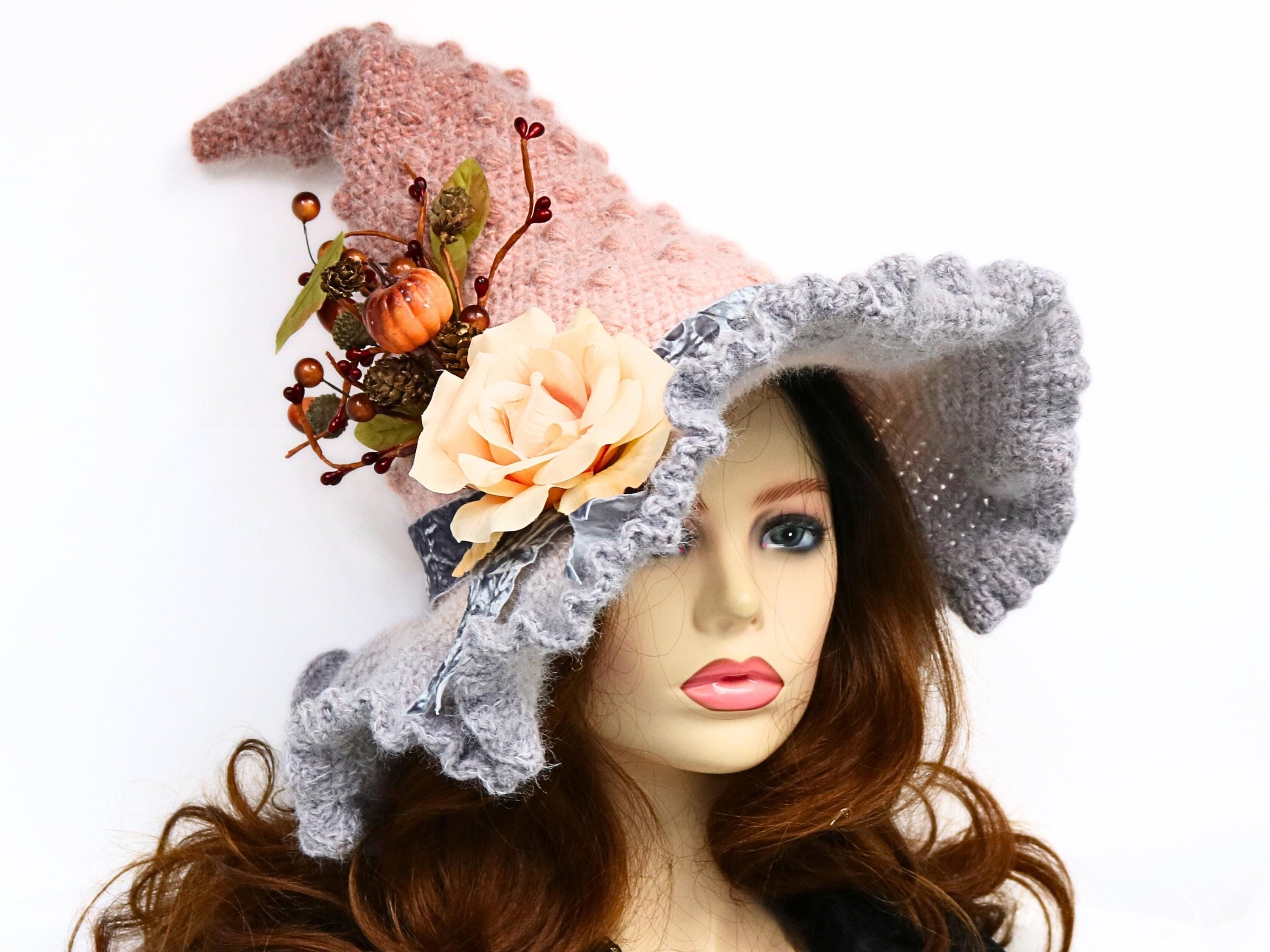 Victorian Pumpkin Witch Hat, Pastel Goth Witch, Cottagecore Fairy Hat, Table Centerpiece, Fancy Fall, Festival Hat, Renfaire Wide Brim Hat