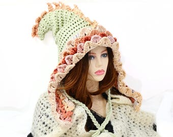 Dragon Scale Hooded Cowl with Ties, Druid Hood Mesh Scarf, Festival Cosplay, Fun Winter Shawl, Pastel Colors, Oversize Fae Dragon Tail Hood
