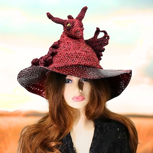 Red Dragon Festival Hat, Unique Witch Costume, Festival Cosplay Wizard Headpiece, Wired Brim