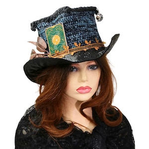 Witchy Tarot Card Festival Hat, Spooky Fall Witch Wizard Hat, Crochet Top Hat, Funky Mystical Vibe, Rock Band Costume Hat, Music Concert Hat