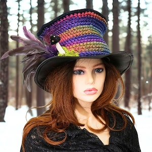 Rainbow Top Hat, Wonderland Style, One of a Kind, Whimsical Witch Wizard Druid Fae Cosplay