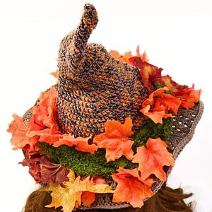 Witch or Wizard Hat, Leaves and Moss, Tall Crooked Hat, Renfaire Festival, Elaborate Witch Hat, Fall Forest Vibes, Artisan Druid Nature Hat