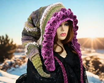 Renaissance, Wizard, Oversized Hood, Cowl, Witch, Wizard, Druid Fae, Whimsical Oversized Elf Hood, Druid Fae Witch Wizard Cosplay, Long  main image 2