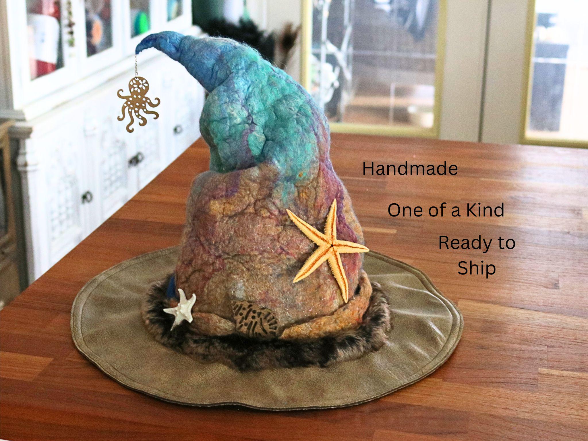 Hand-dyed Felt Sea Witch Hat, Starfish Accent, Island Wizard  display picture 1