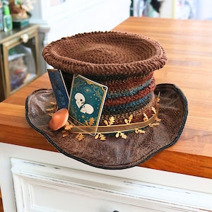 Witchy Tarot Card Festival Hat, Fall Witch Wizard Top Hat, Crochet Top Hat, Funky Mystical Vibes, Rock Band Costume Hat, Music Concert Hat