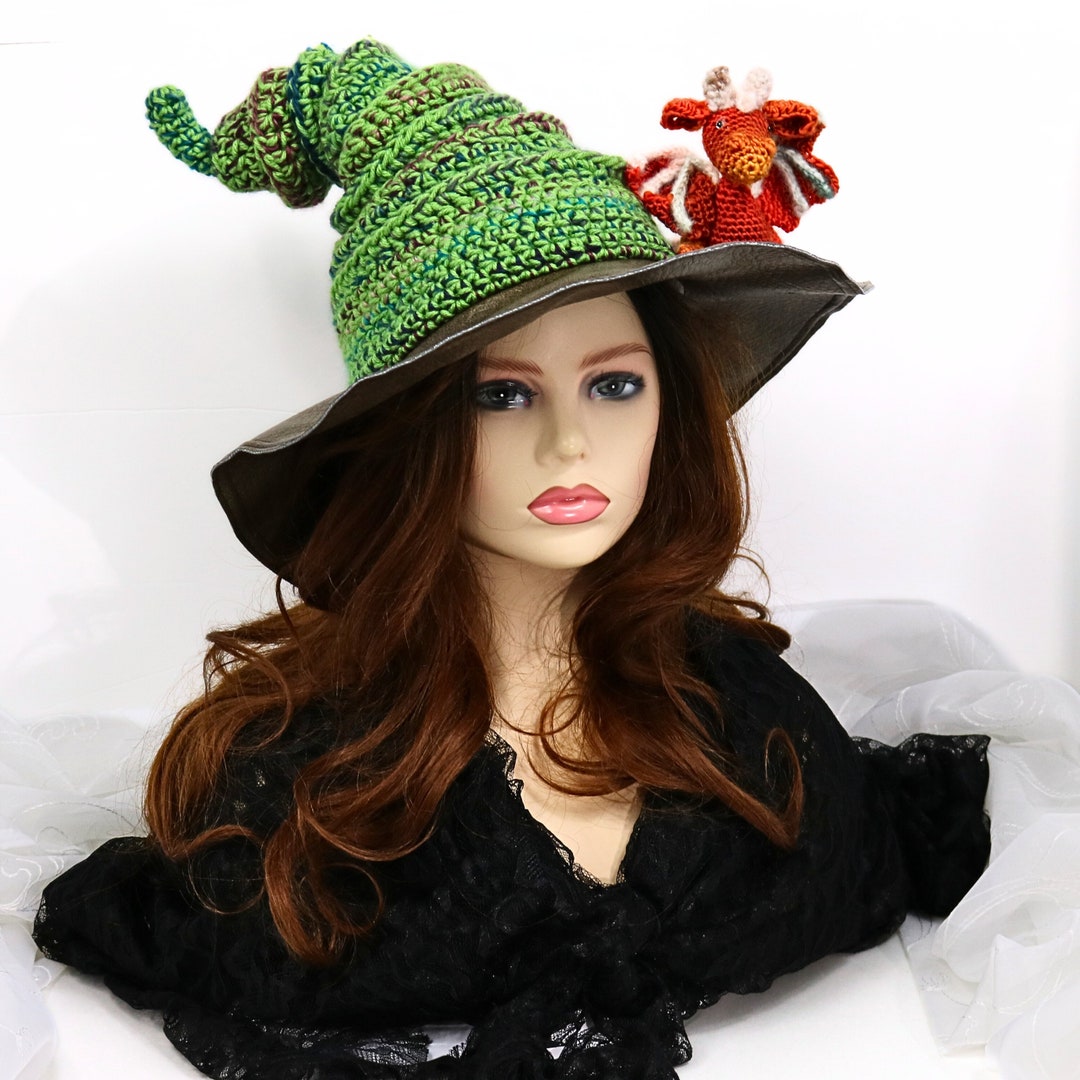 Curled Dragon Witch Hat, Green Witch Hat, Renfair Witch Hat, Witches Familiar Hat Etsy