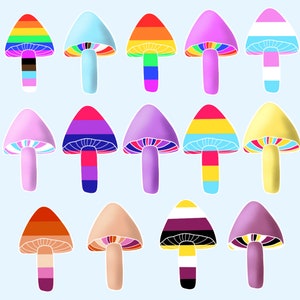 LGBTQ+ Mushroom Pride Flag Individual Stickers 2&quot;x2&quot;