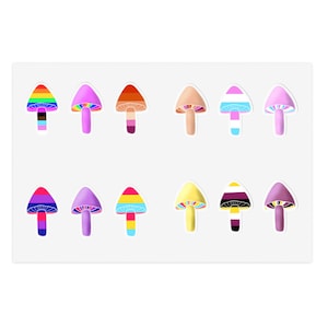 Sticker Sheet LGBTQ+ Pride Mushrooms || Gay Pride, Lesbian, Nonbinary, Transgender, Pansexual, Bisexual, Queer Psychedelic Stickers