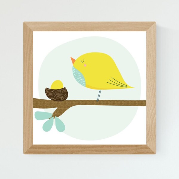 Baby Bird Art Print, Animal Nursery Art, Bird Illustration