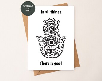 Hamsa Hand Card | Feel Better | Hamsa Evil Eye Illustration | Printable Card | Instant Download | Peace Card | Get Well Card | Digital Cards