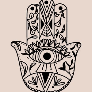 Hamsa Hand Art, Digital Art Print, India Hamsa Art, Modern Home Decor, Boho Art Print, Hamsa Eye Print, Yoga Art, Minimalist Eyes Print image 2