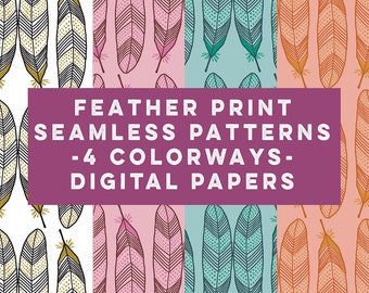 Feather Print in Repeat, Feather Paper, Seamless Artwork, Geometric Prints, Seamless Patterns in Repeat, Prints for Fabric, Digital Prints