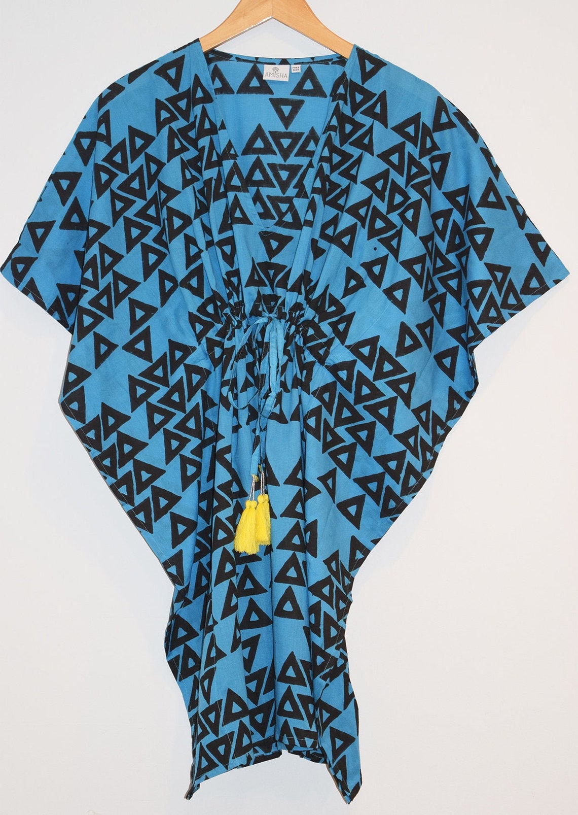 Blue - Hand Block Batik Print Cotton Short Kaftan 09