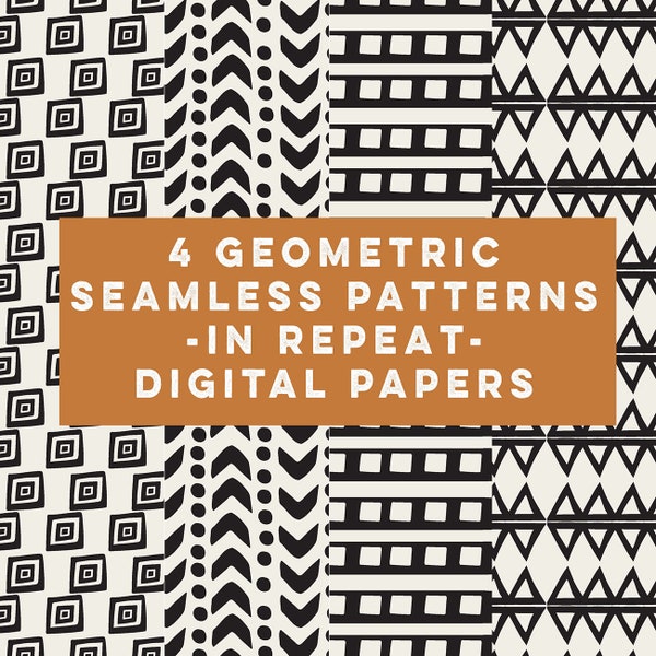 Geometric Prints in Repeat, African Tribal Prints, Seamless Artwork, Geo Prints, Black and White Artwork, Seamless Patterns in Repeat