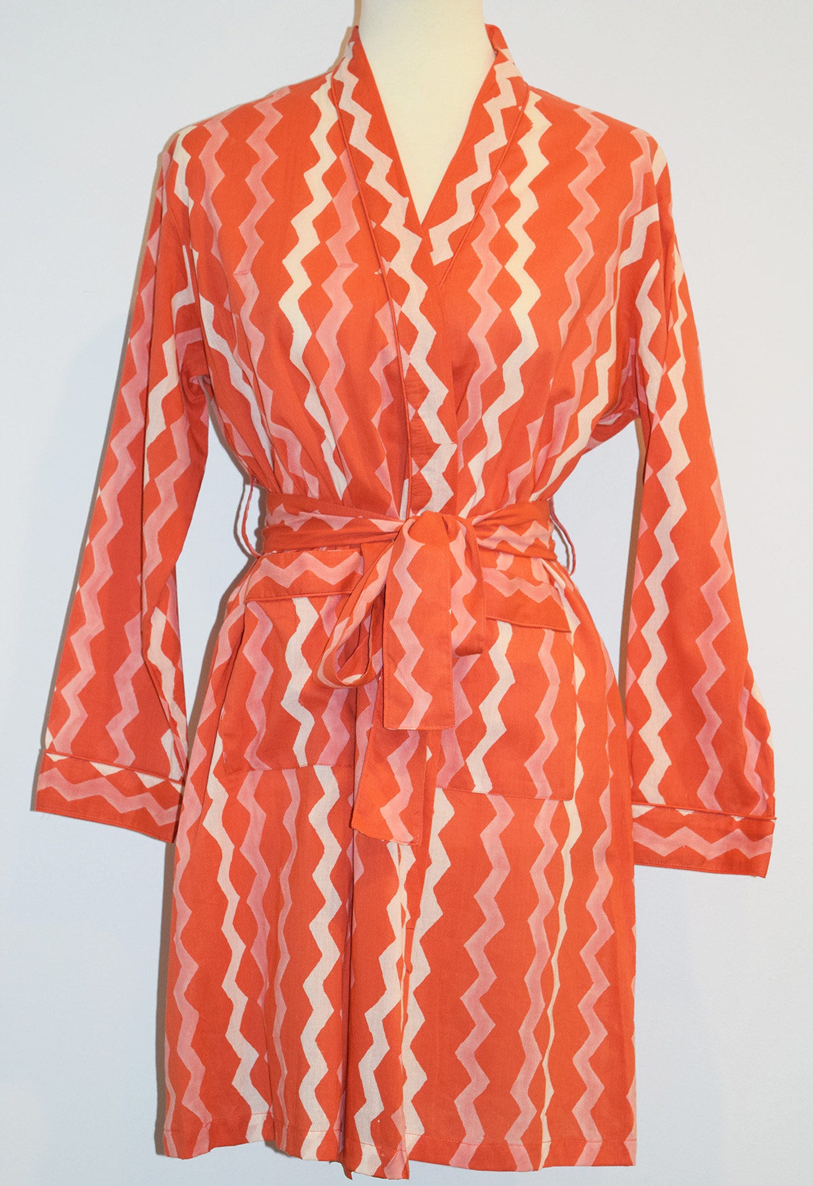 Hand Block Printed Short Bathrobe Cotton Kimono Robe Etsy