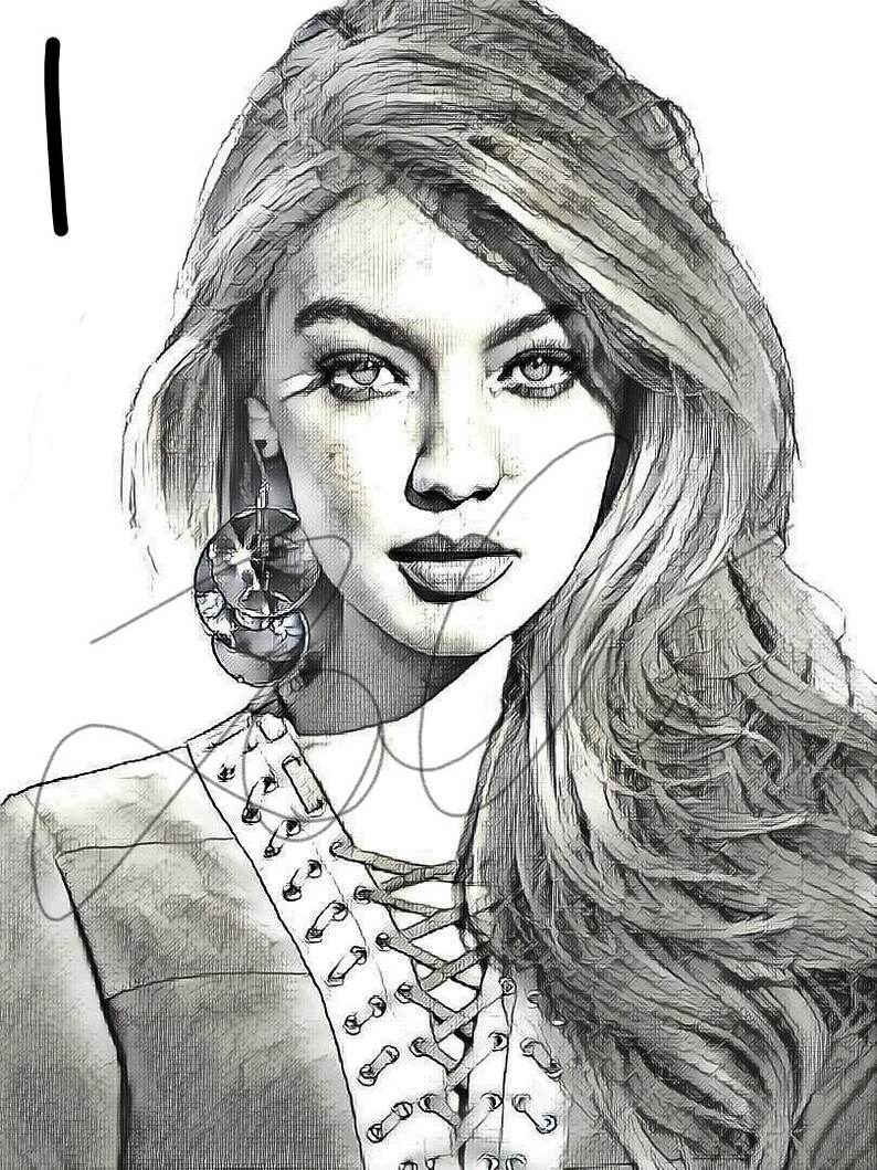 Gigi Hadid Drawing Sketch PRINT Wall Art Illustration Model | Etsy