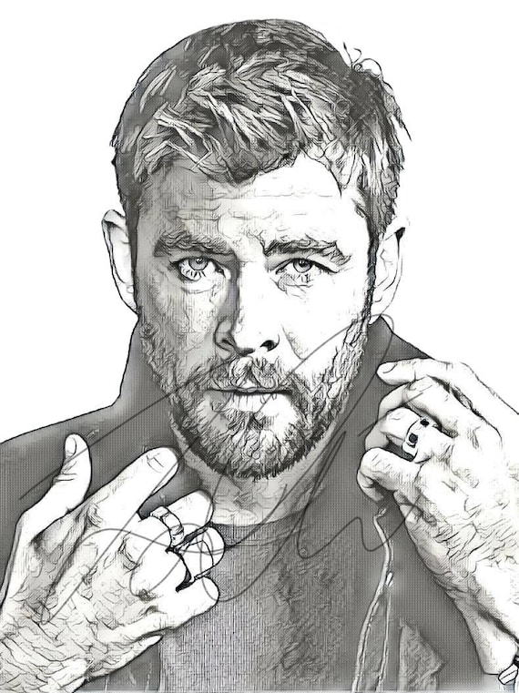  Chris Hemsworth Drawing Sketch PRINT Wall Art Illustration Etsy