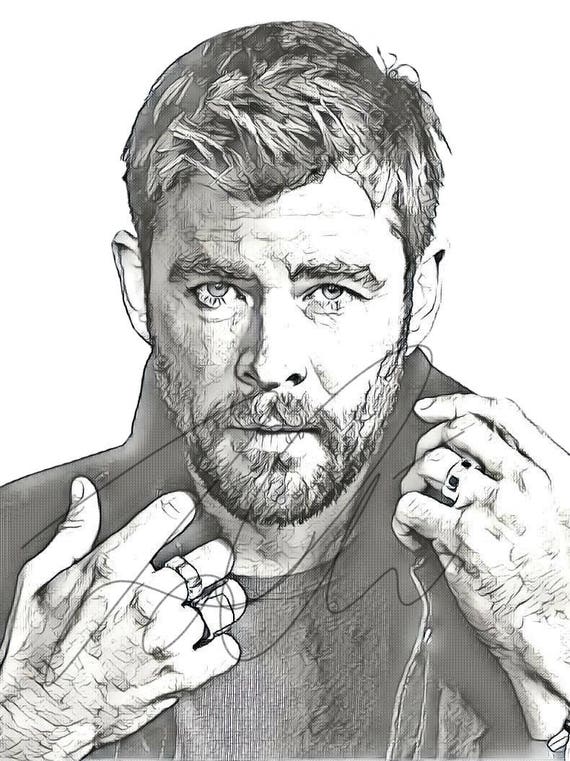  Chris Hemsworth Drawing Sketch PRINT Wall Art Illustration Etsy