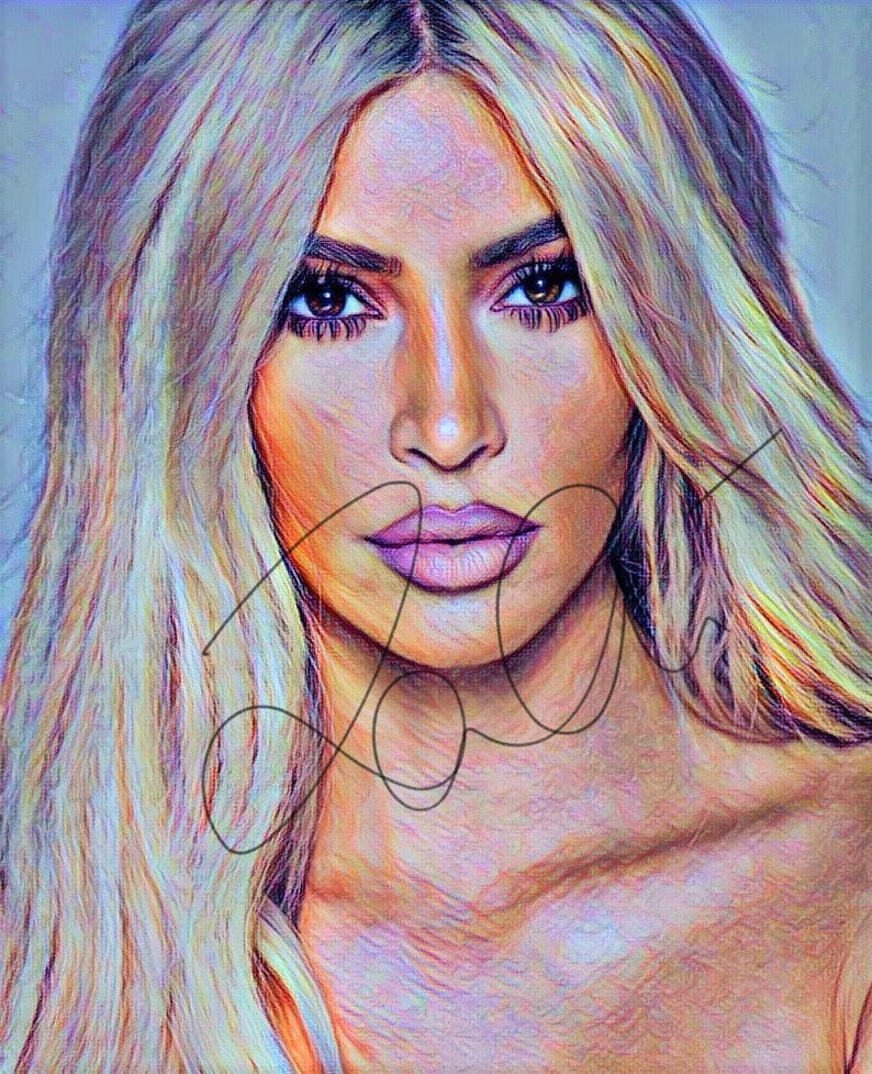 Kim Kardashian West Inspired PRINT Coloured Pencil Drawing Etsy