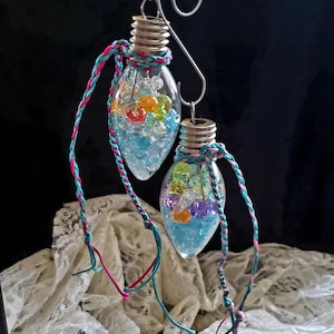 Glass Christmas Light Bulb Handmade Ornaments 2 Light Catcher Unique Art Holiday Decorations