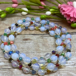 Gemstone beaded bracelets/Opalite bracelet/beaded bracelet/colored crystals/stretch bracelet/stack bracelets/trendy bracelets/quality beads