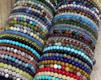 Gemstone beaded bracelets /natural gemstones/4mm mini power bracelet/trendy/quality beads/balance and energy/boho bracelets