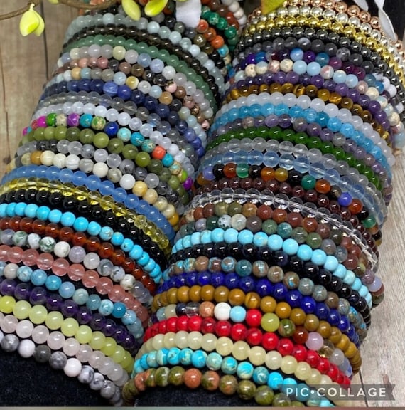 Elastic Bracelet of Tiny Faceted Gemstone Beads -  Finland