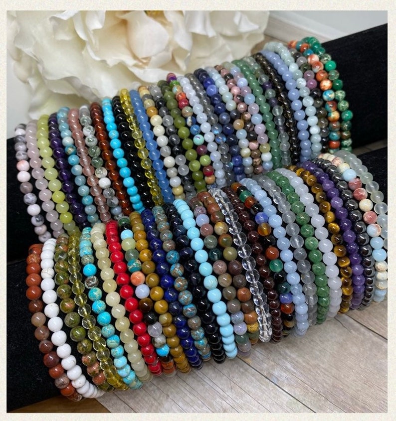 4mm Gemstone beaded bracelet/more mini power bracelet/trendy bracelets/56 quality gemstones/stretch beaded bracelet/balance and energy 