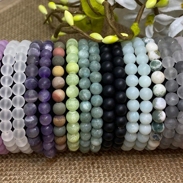 Matte gemstone beaded bracelets/6mm bead bracelets/balance bracelets/stack bracelets/stretch bracelets/great gift idea