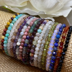 Micro Faceted Gemstone Bracelet: Dainty Beaded Stacking Bracelet