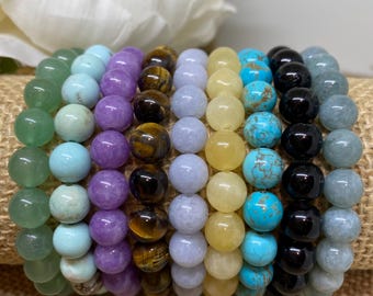 Natural Gemstone Beaded Bracelet: 8mm Crystal Power Stretch Bracelet