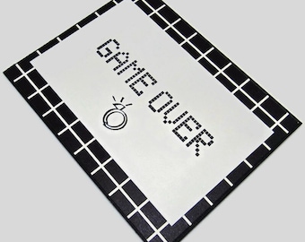 Handmade Wedding Card - Engagement Card - Gaming Card - Game Over Card - Black and White Card - Masculine Card - Homemade Card