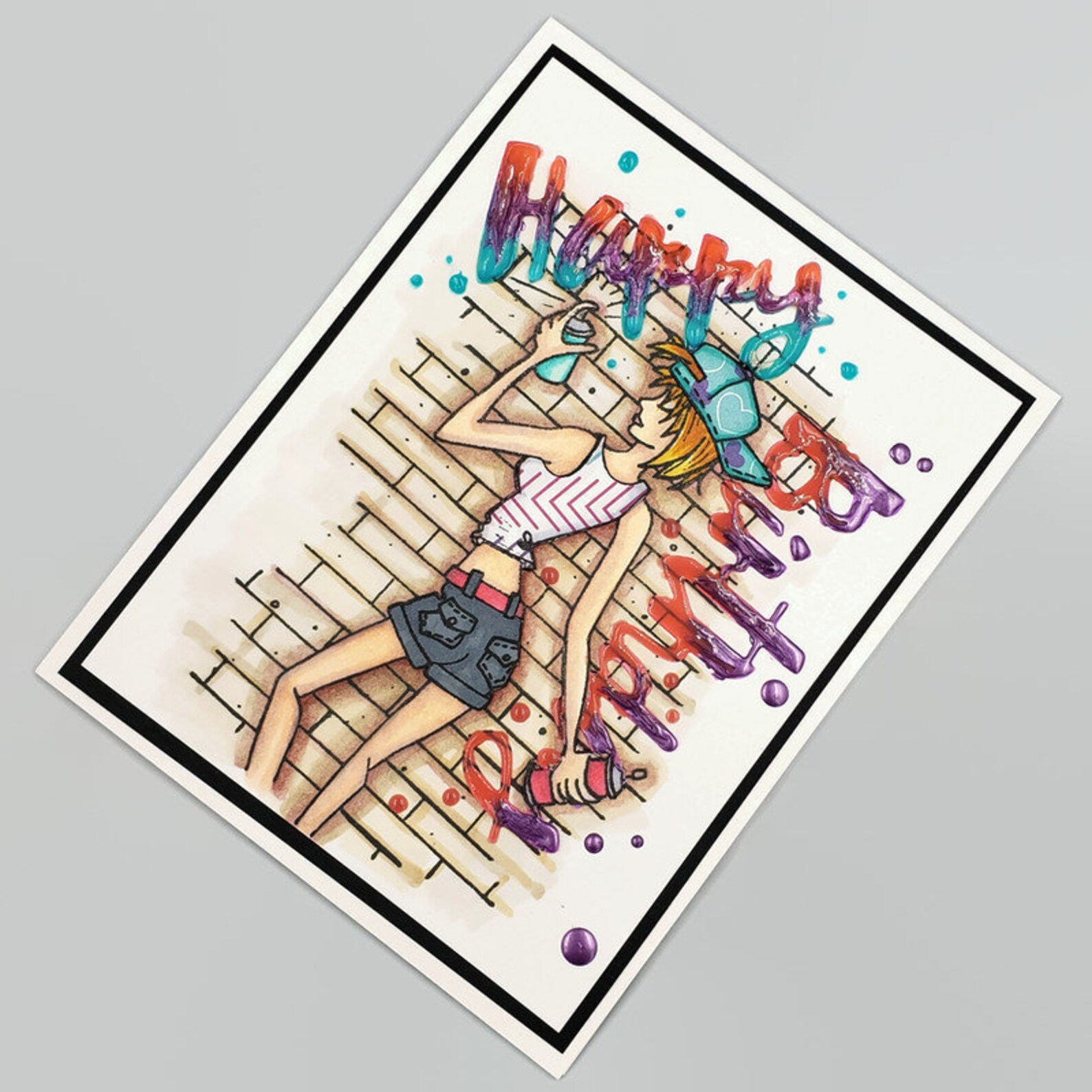 Happy Birthday Girl With Spray Paint Tagging Wall Greeting Etsy