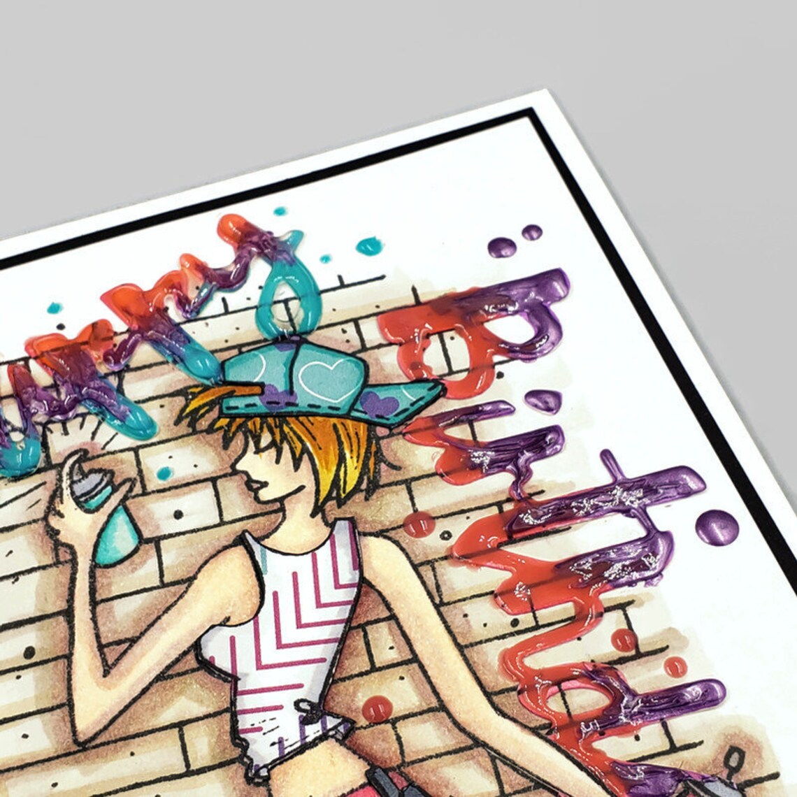 Happy Birthday Girl With Spray Paint Tagging Wall Greeting Etsy