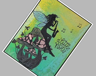 Just A Note | Handmade Fairy Playing Saxophone Themed Greeting Card | Blank Note Card | R230039