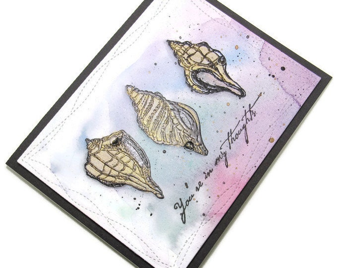 Handmade Seashell Sympathy Card With Die Cut Watercolor Paper Panel