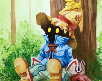 Vivi & Chocobo | Final Fantasy 9 Character Art Print | Originally hand-painted with gouache on watercolor paper