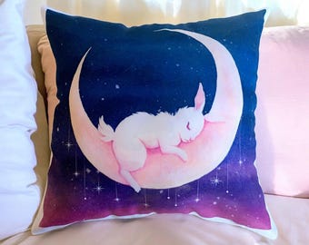 Sleeping Moon Rabbit Pillow Case | 12 x 12" | With Zipper