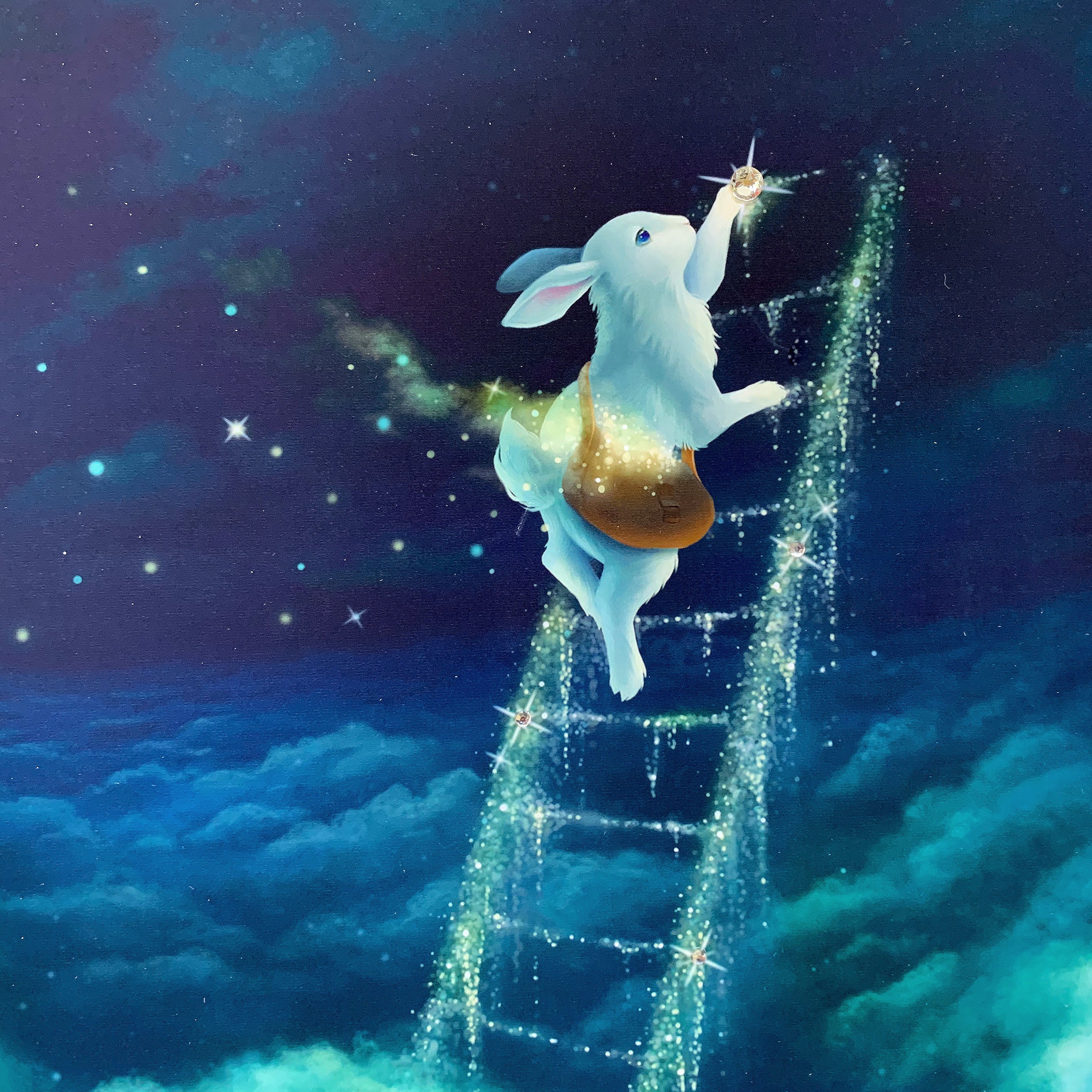 Premium Art Print the Star Ladder Bunny Rabbit Climbing to the Moon and ...