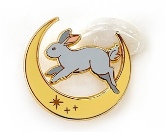 Rabbit and moon | Hard enamel pin | Part of an illustrated fairytale collection