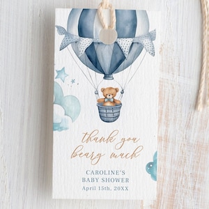 We Can Bearly Wait Baby Shower Thank You Tag, Printable Tag, Thank You Beary Much, Bear Baby Shower Favor Tag, Editable Template, AB05