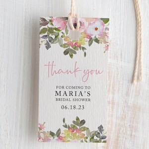 Bridal Shower Thank You Favor Tag Template, Printable Wedding Favor Tag, Editable, Digital Download, Pink Watercolor Flowers, Greenery, AD52