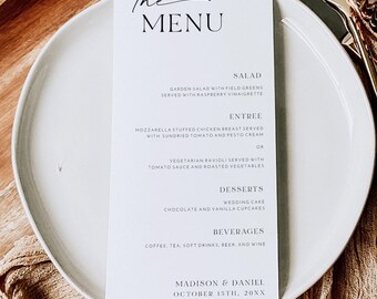 Minimalist Wedding Menu, Dinner Menu Card, Editable Template, Printable Wedding Menu, Minimalist Wedding Menu, Instant Download, AD18
