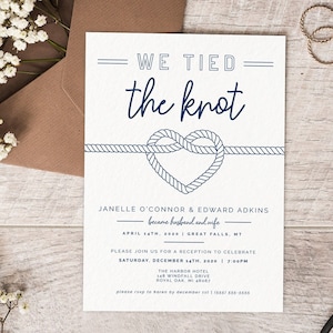We Tied The Knot Elopement Announcement, Printable Wedding Announcement Template, We Eloped, Instant Download, Nautical Wedding DIY, AD05